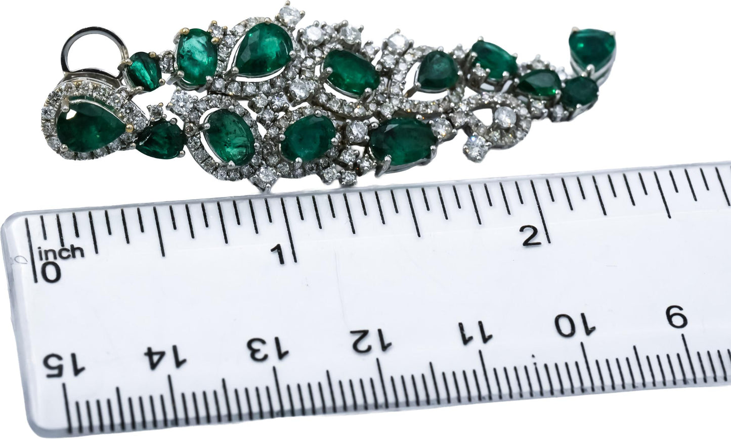18k White Gold Emerald and Diamond Drop Dangle Earrings 10.0CTW