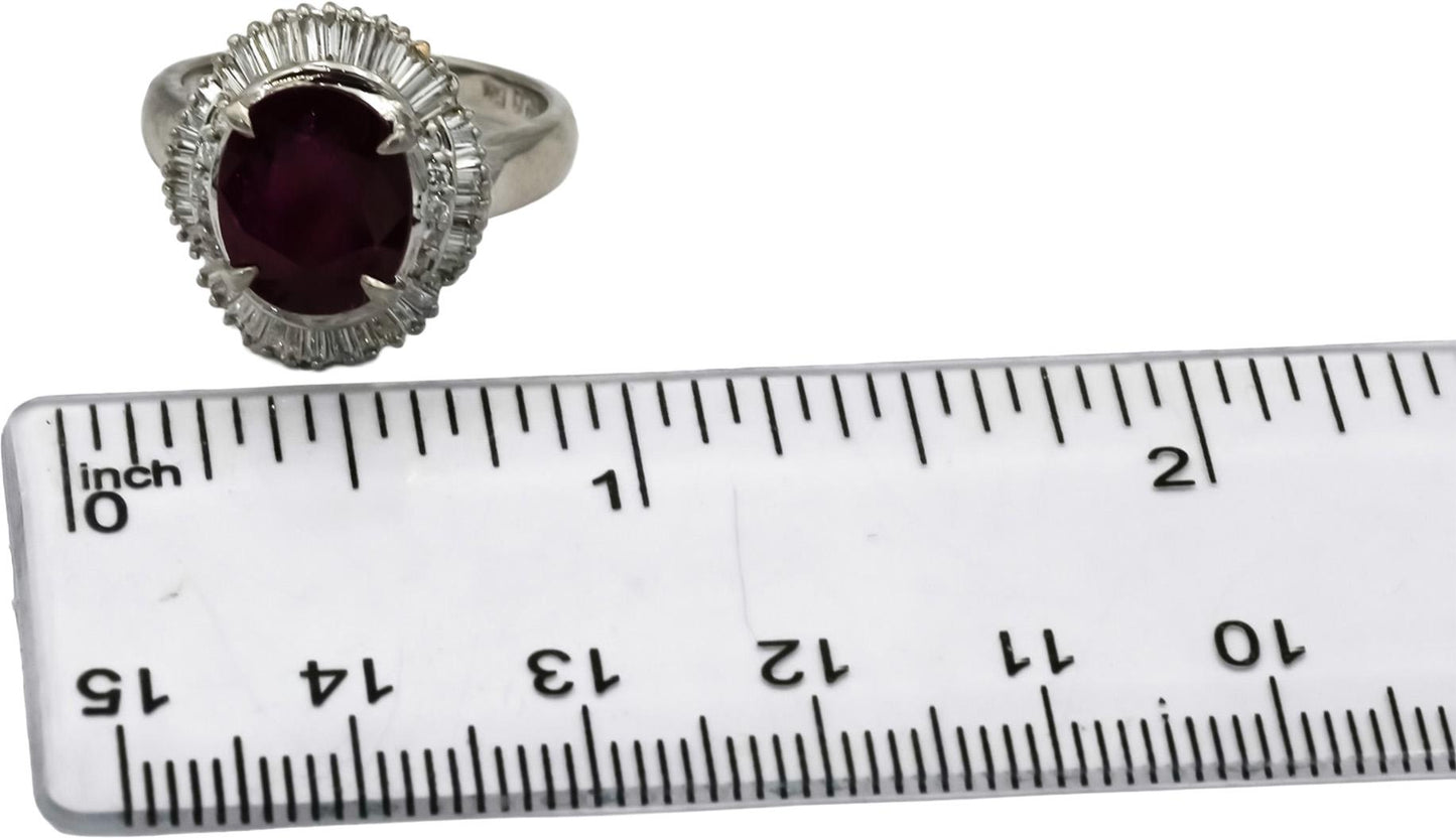 Platinum Diamond and Ruby Halo Cocktail Ring 3.88CT Size 6.25