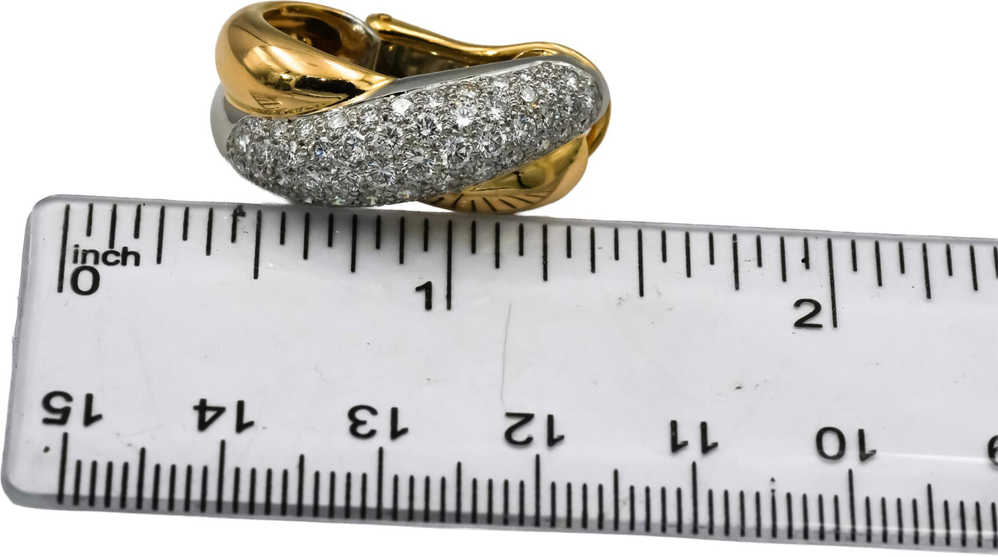CARTIER 18k Gold Platinum VS Round Diamond Crossover Earrings 3.0CT