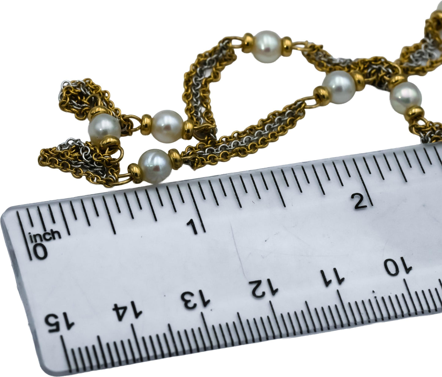 14k White and Yellow Gold 5.0mm Pearl Chain Necklace