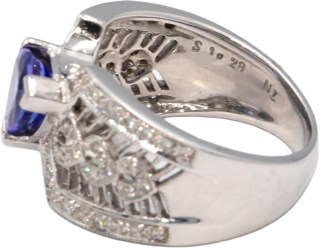 KALATI 18k White Gold 1.58CT Diamond and Tanzanite Cocktail Ring size 6.5