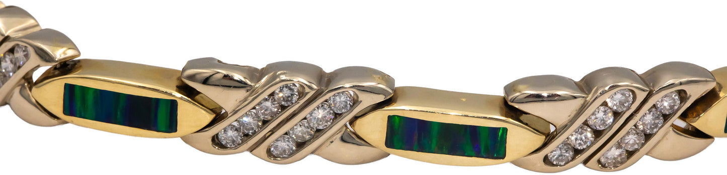 14k Yellow Gold Round Diamond and Painted Enamel Fancy Link Bracelet 1.75CT