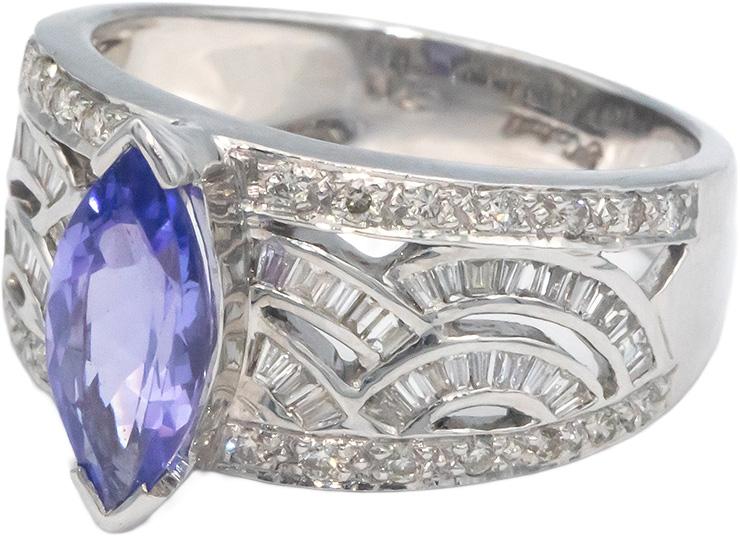KALATI Designer 18k White Gold 1.69CT Diamond and Tanzanite Cocktail Ring Size 7