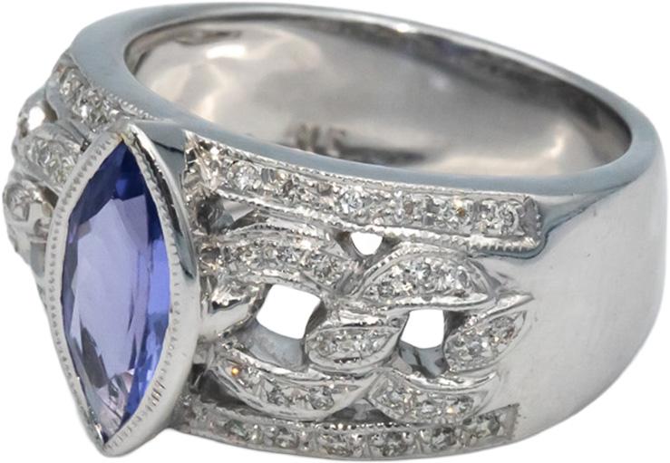 KALATI Designer 14k White Gold 1.26CT Diamond and Tanzanite Ring Size 6.75