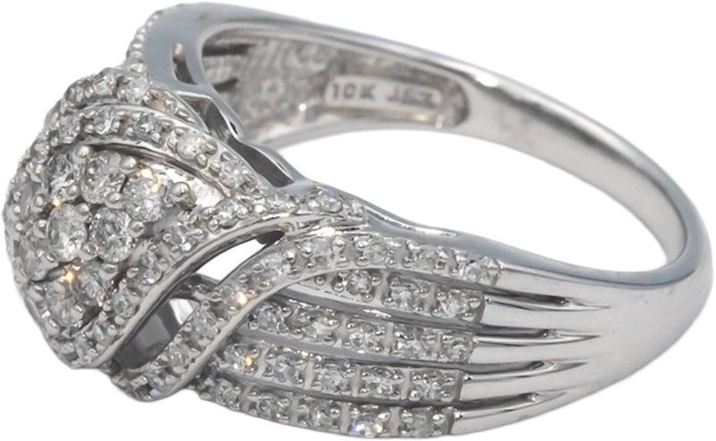14k White Gold 1.13CT Round Cut Diamond Swirl Band Ring Size 7