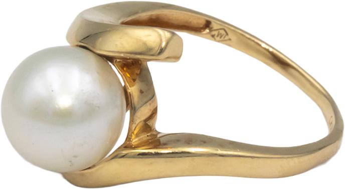 14k Yellow Gold 10mm Pearl Solitaire Ring Size 8.5