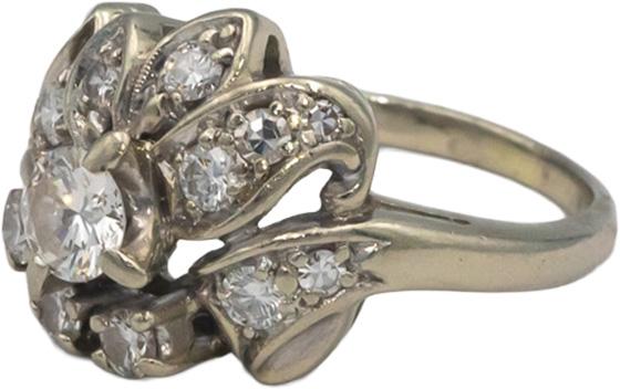 Vintage Antique 14k White Gold 0.75CT Diamond Ring w/ 0.35CT Center Size 6