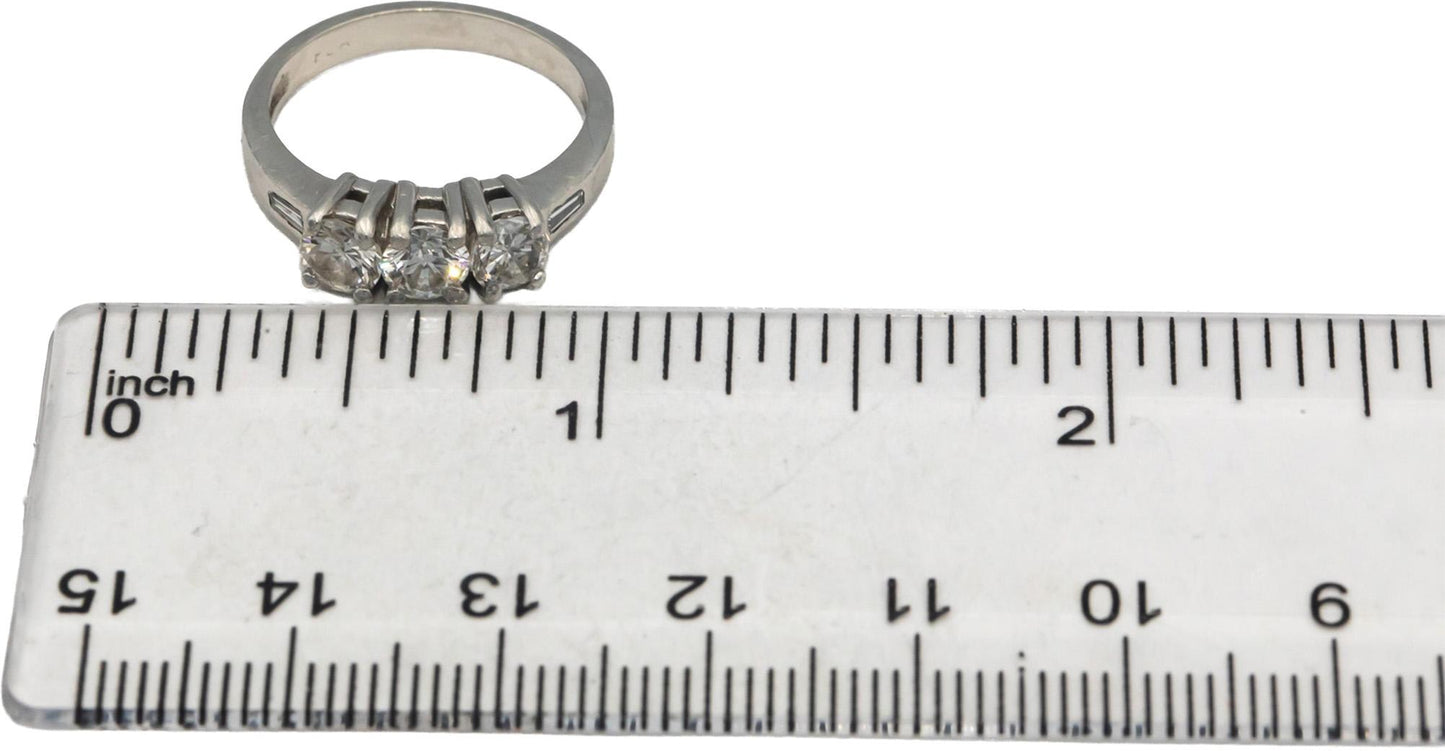 Platinum 1.05CT VS Round Cut Diamond Three Stone Ring Size 6