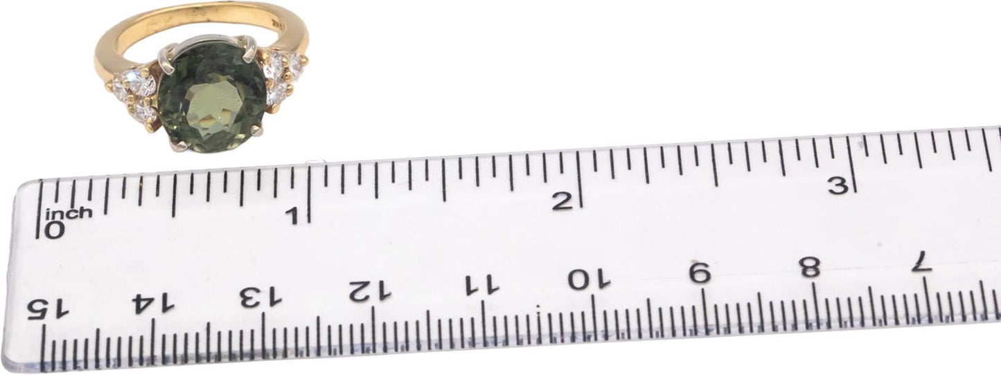 14k Yellow Gold VS Diamond and Green Tourmaline Cocktail Ring 5.54CT Size 6