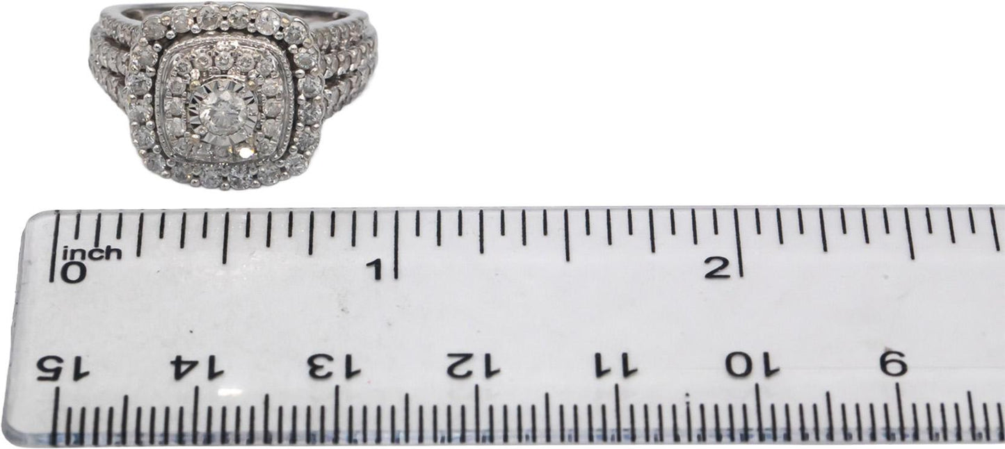 10k White Gold 1.50CT Diamond Cluster Cocktail Ring Size 6.75
