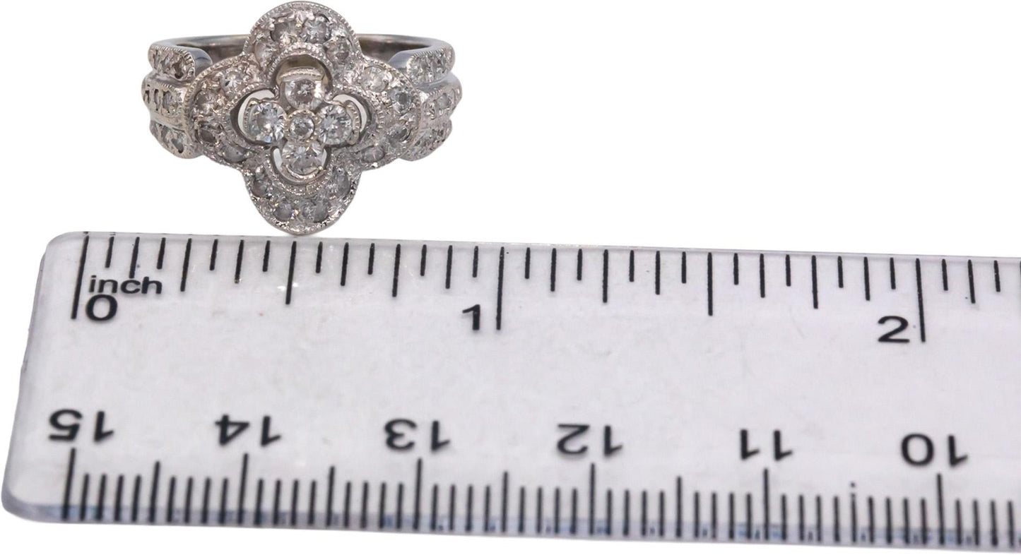 14k White Gold 0.50CT Round Cut Diamond Clover Ring Size 4.75