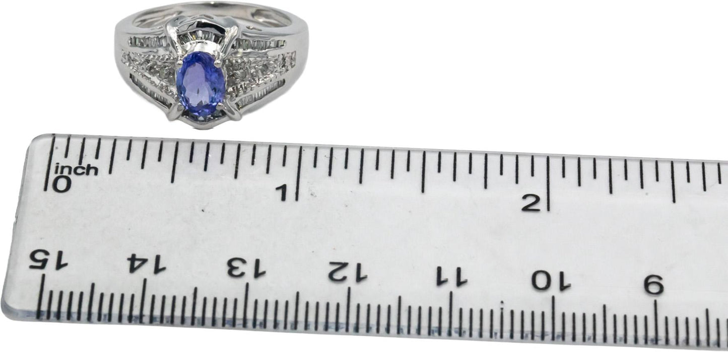14k White Gold Diamond and Tanzanite Cocktail Ring 0.75CT Size 6.25