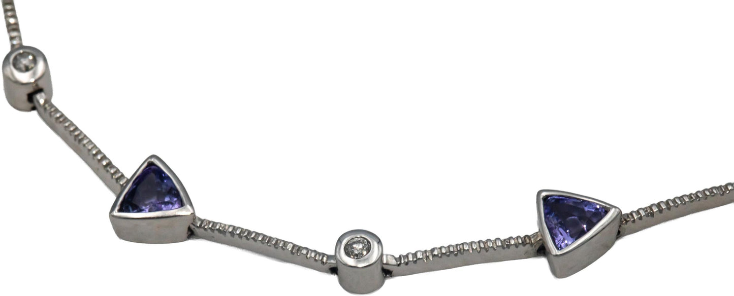 14k White Gold 2.12CT Round Cut Diamond Trillion Cut Tanzanite Bracelet