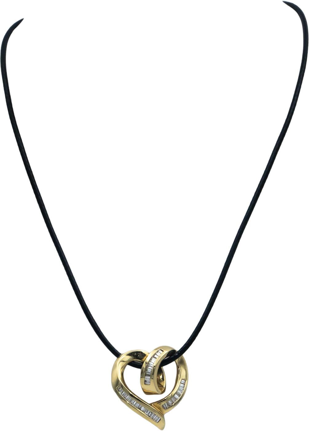 14k Yellow Gold 1.0CT VS Baguette Cut Diamond Heart Slide Pendant Necklace