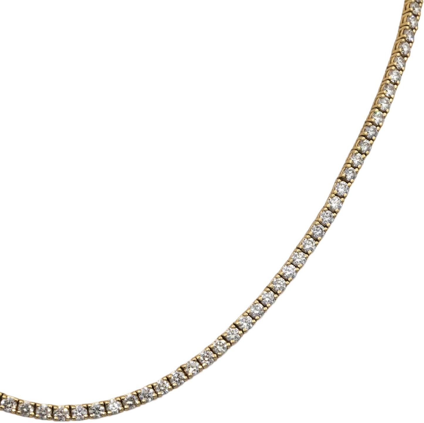 14k Yellow Gold Round Cut Diamond Tennis Necklace 16" Long 10.35CT