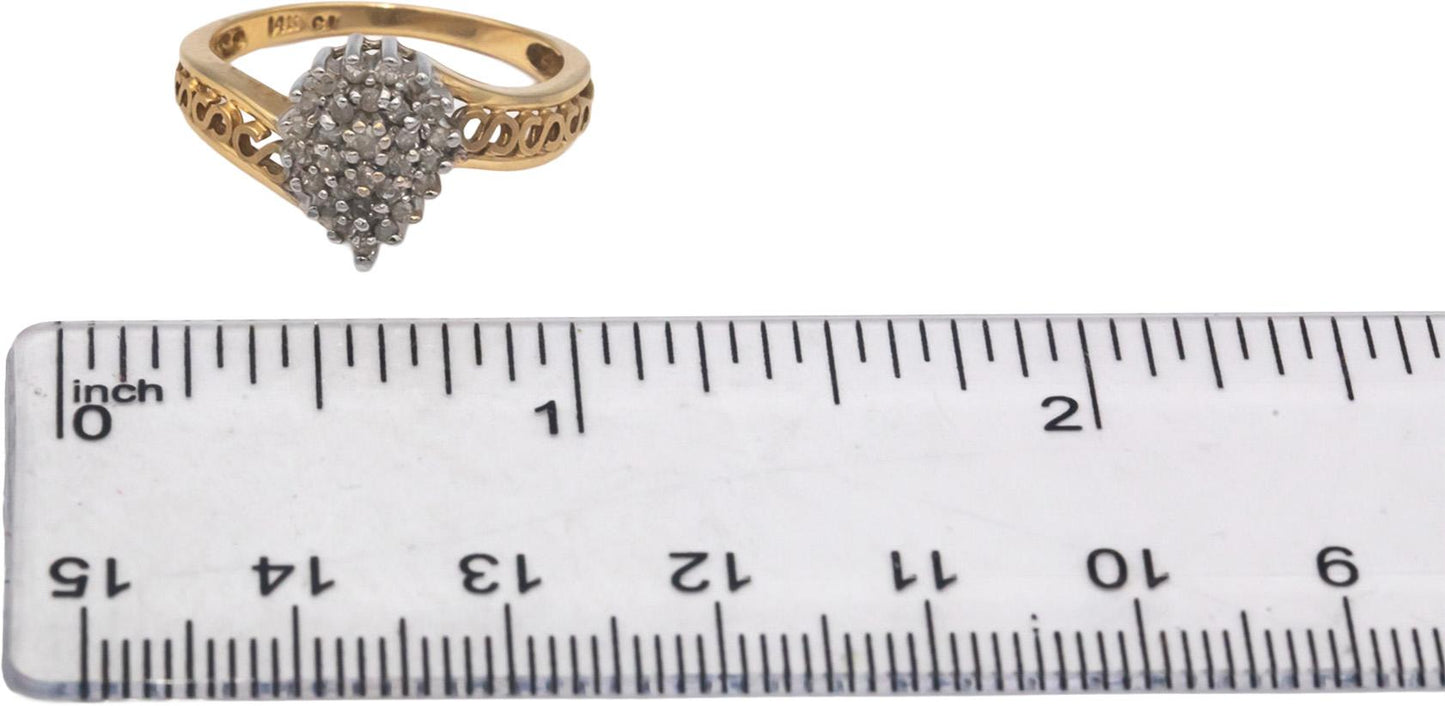 14k White and Yellow Gold Round Diamond Cluster Cocktail Ring 0.20CT Size 8