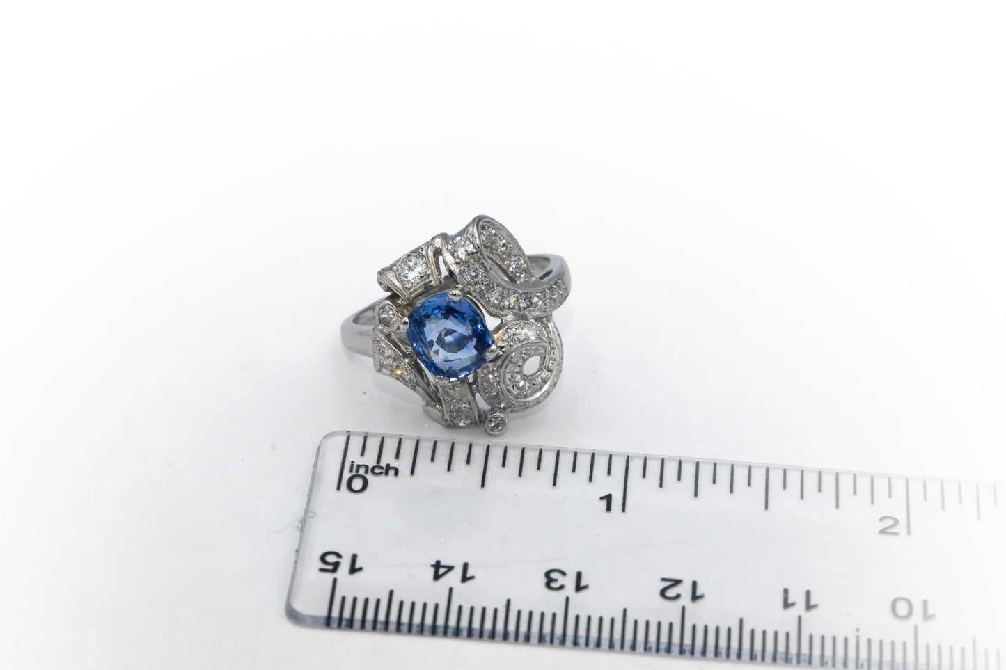 Vintage Antique Platinum Diamond and Sapphire Cocktail Ring 2.35CT Size 9