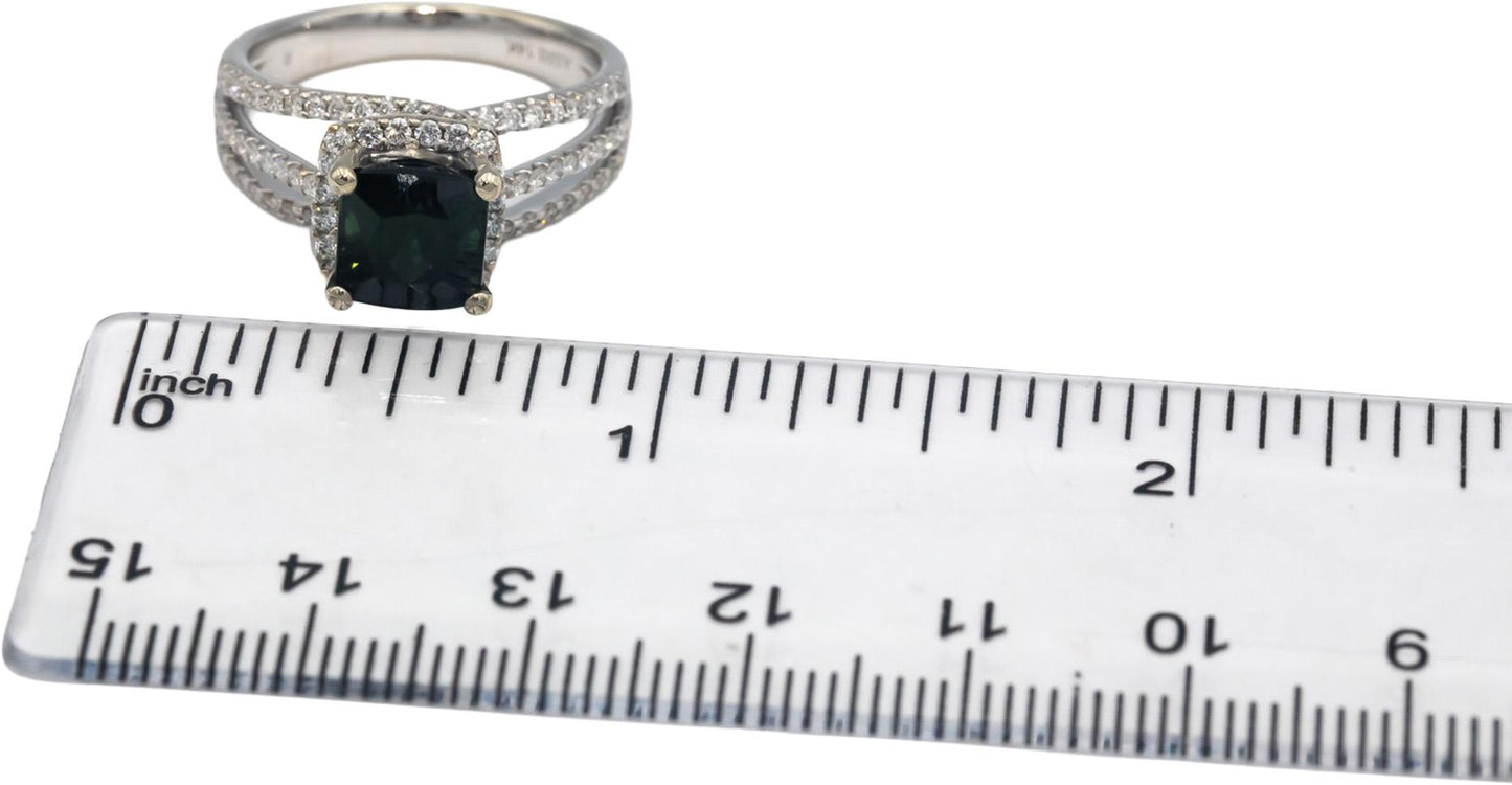 Designer 14k White Gold VS Diamond and Green Tourmaline Ring 2.82CT Size 6.75