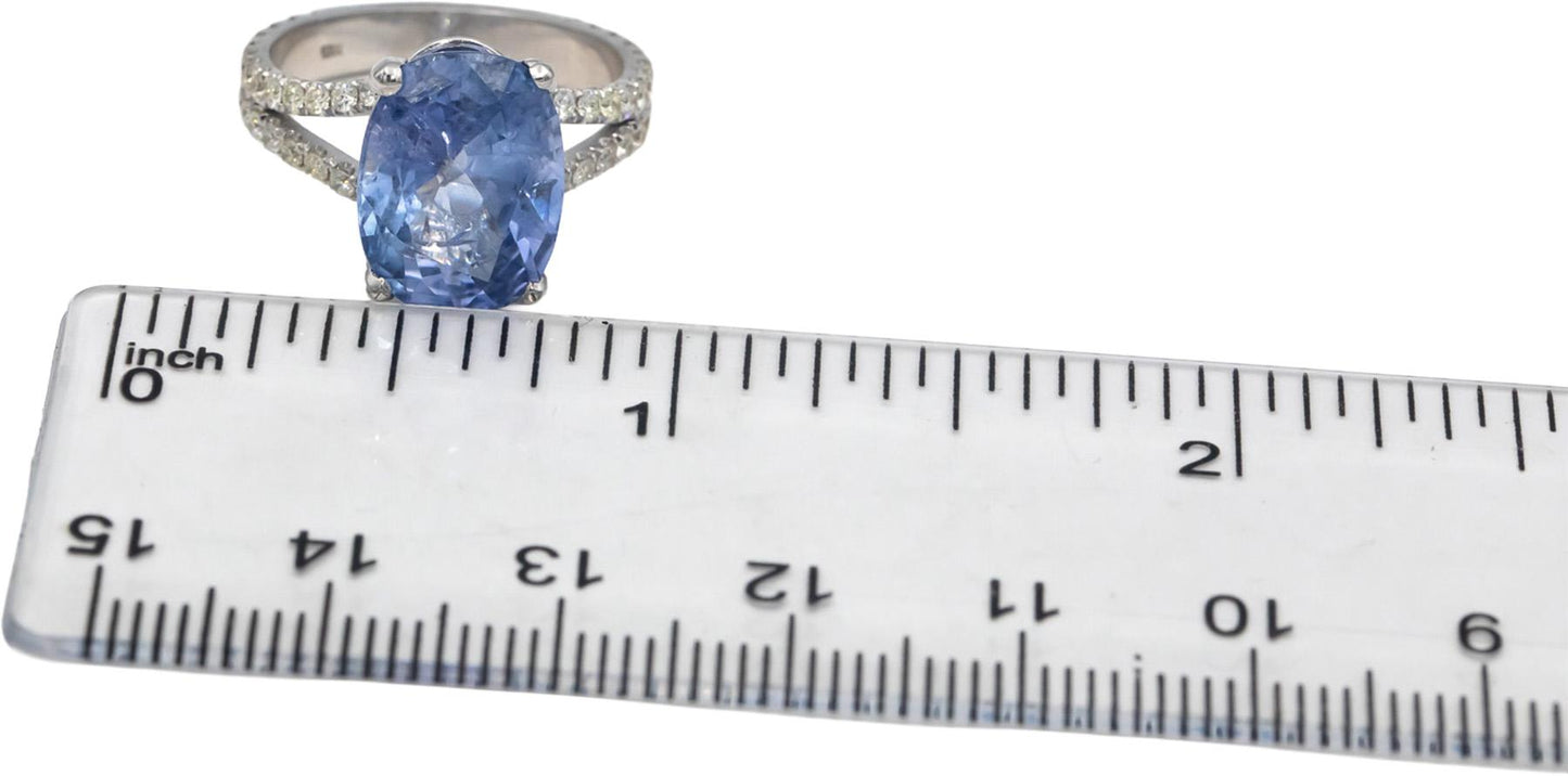 18k White Gold VS Diamond and Blue Sapphire Ring 6.91CT Size 6