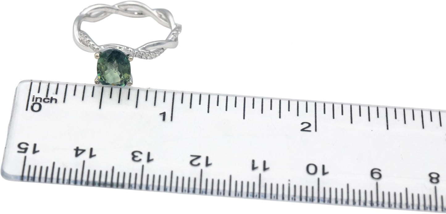 14k White Gold 1.83CT Diamond and Bi-Color Sapphire Ring Size 6