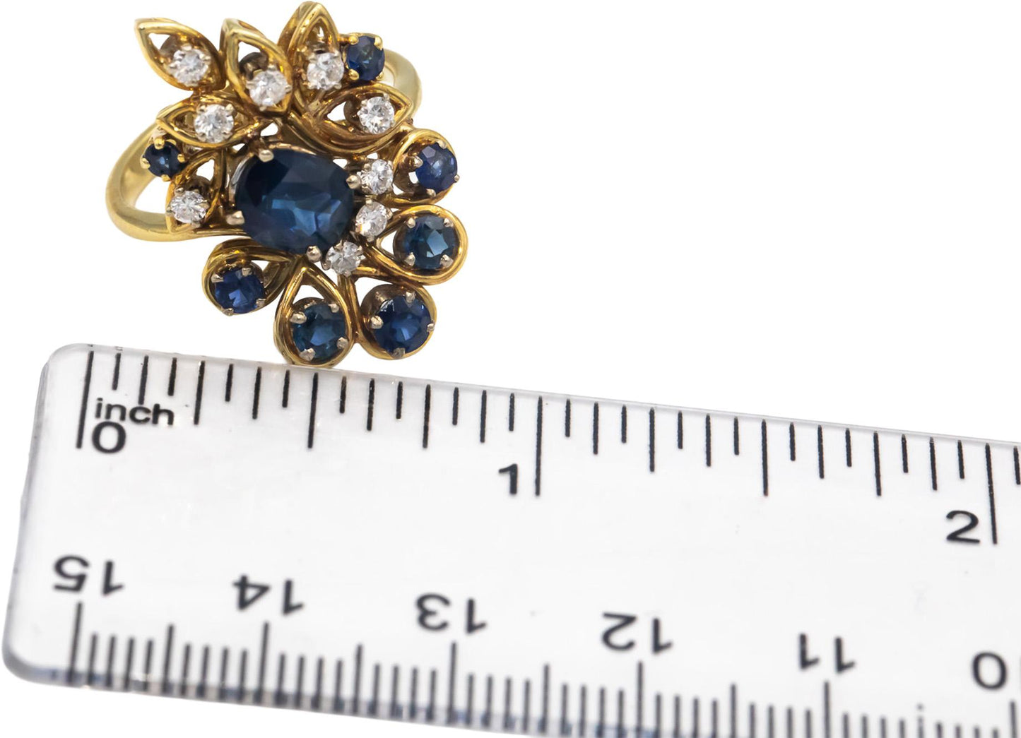 18k Yellow Gold 2.02CT Diamond and Sapphire Cluster Cocktail Ring Size 6.5