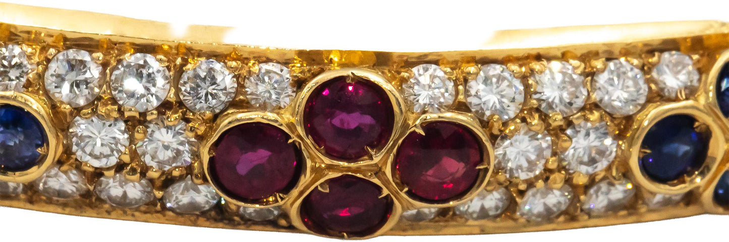 18k Yellow Gold VS Diamond Ruby Emerald Sapphire Bangle Bracelet 2.75CT