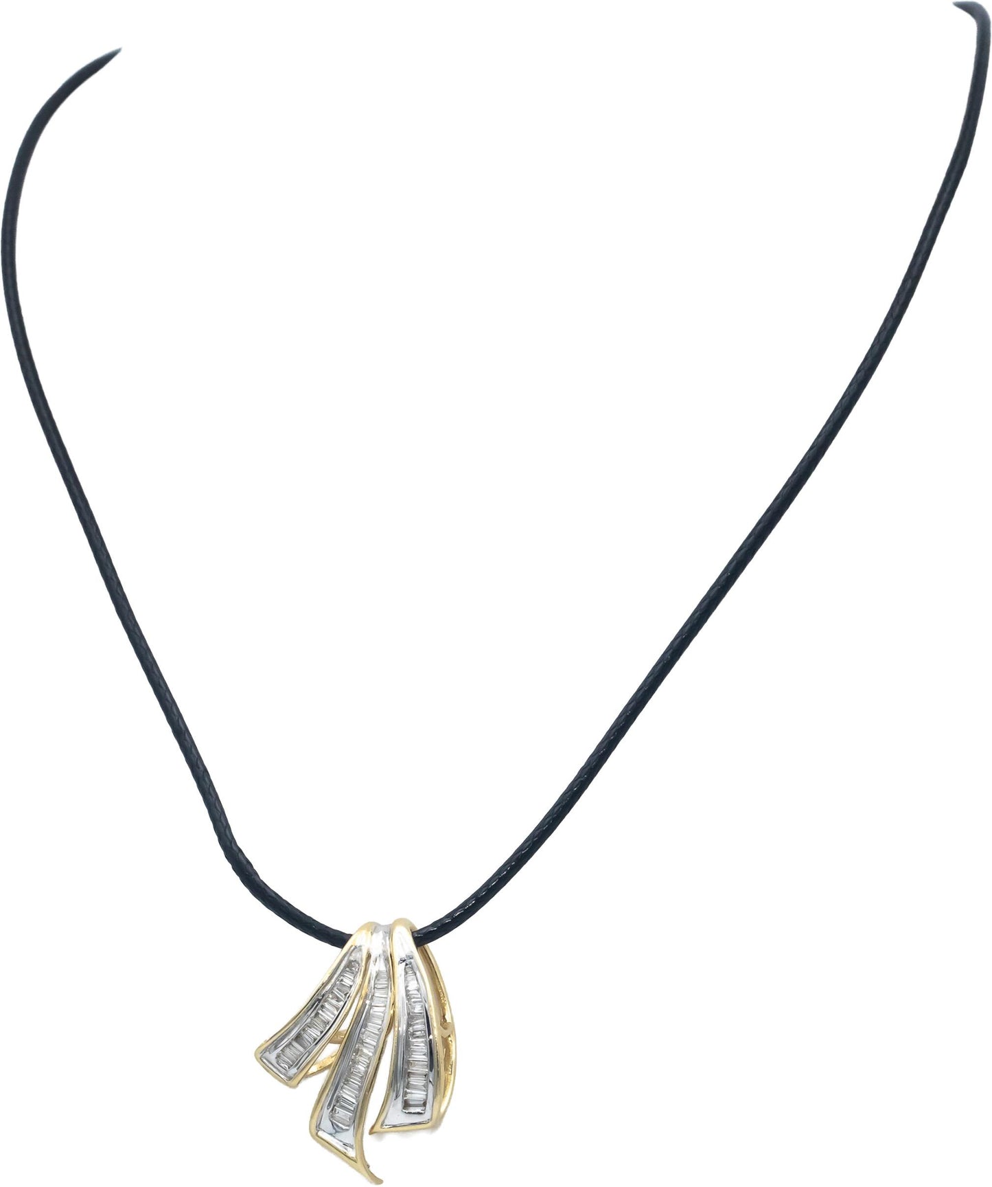 14k Yellow Gold 0.75CT Baguette Cut Diamond Slide Pendant Necklace