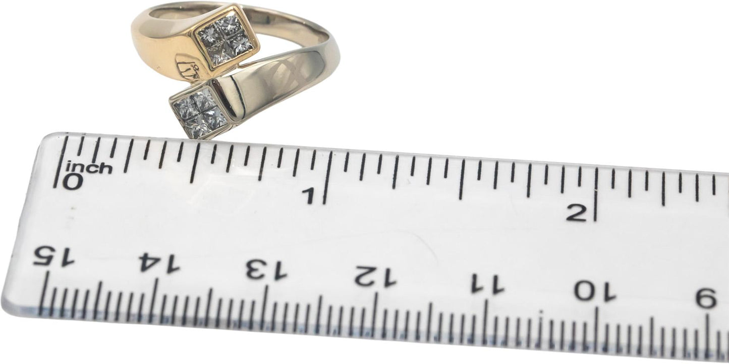 14k Yellow and White Gold 0.25CT VS Princess Cut Diamond Crossover Ring Size 7