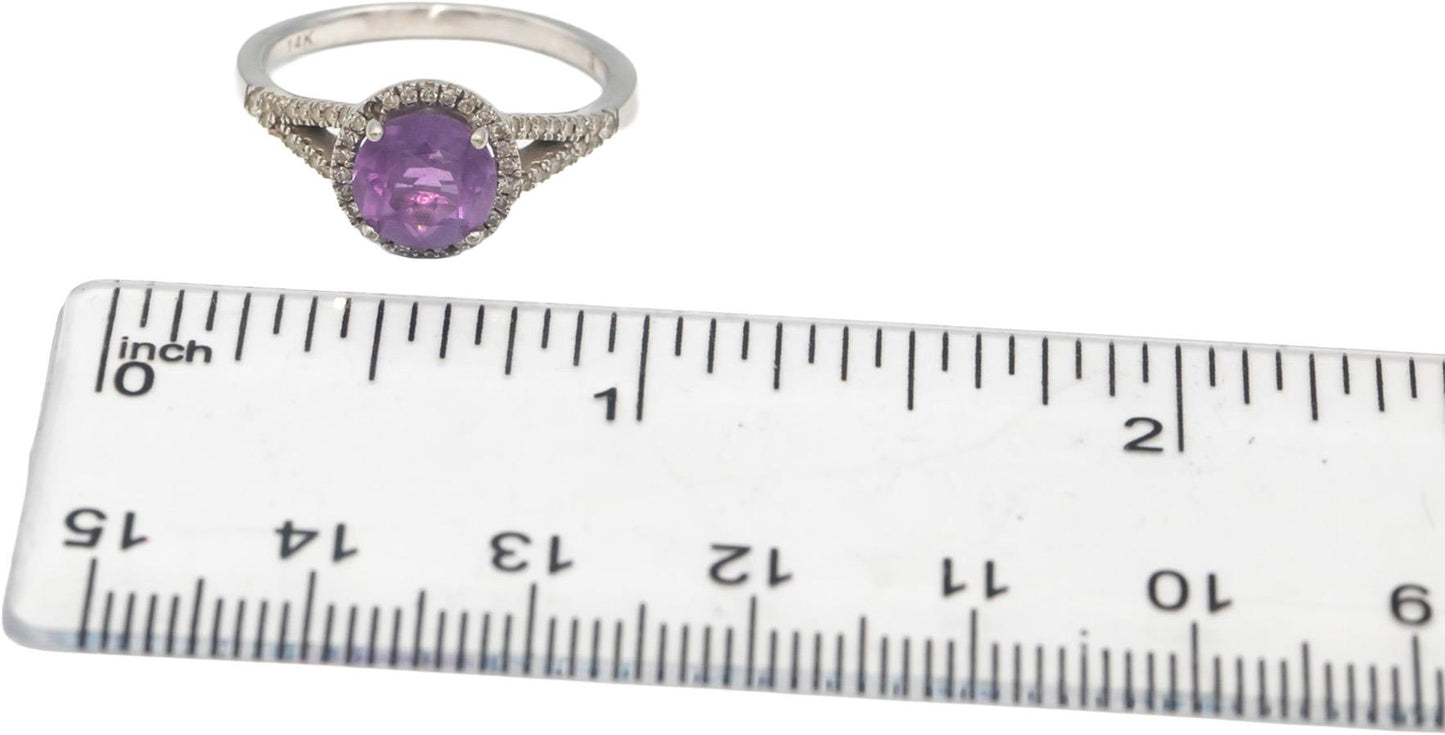 14k White Gold 1.35CT VS Amethyst & Diamond Halo Ring Size 6