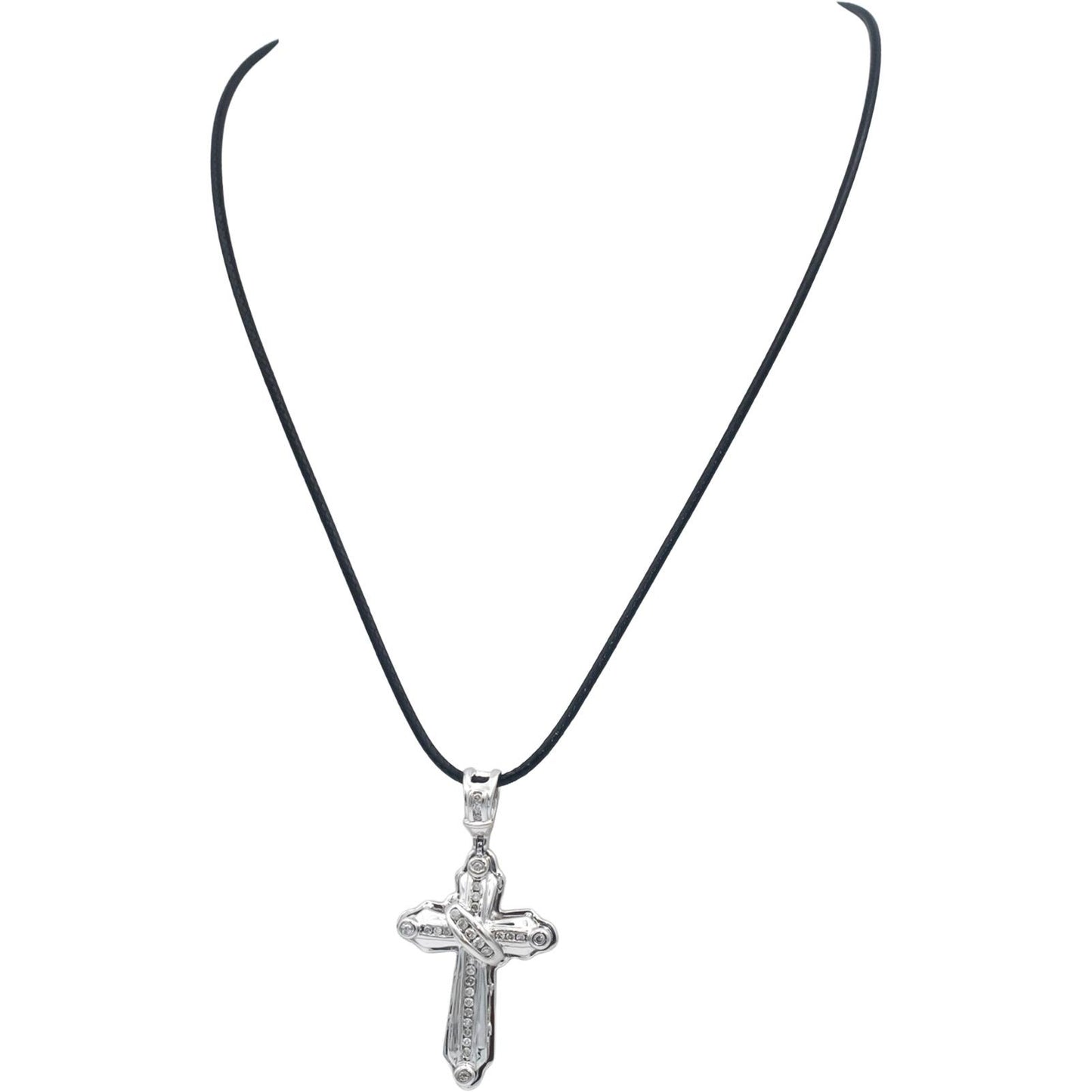 14k White Gold 0.33CT Round Cut Diamond Channel Bezel Set Cross Pendant Necklace