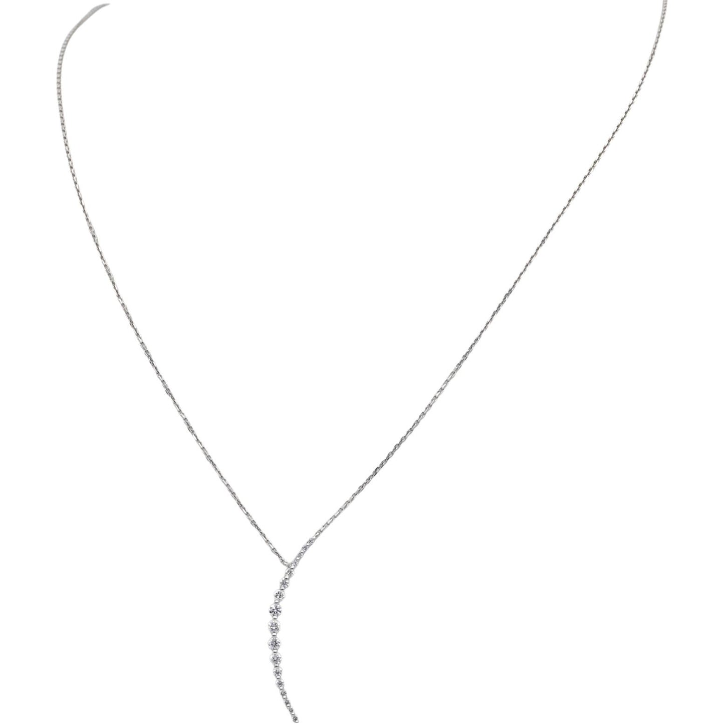 18k White Gold 0.25CT Round Cut Diamond Half Moon Crescent Pendant Necklace