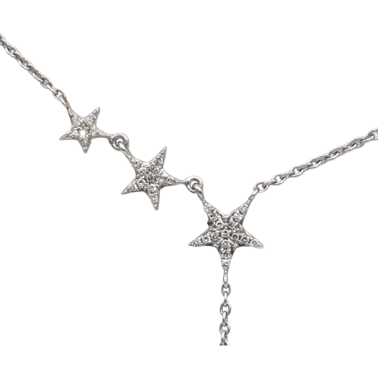 18k White Gold 0.10CT VS Round Cut Diamond Star Necklace w/ Adjustable Clasp