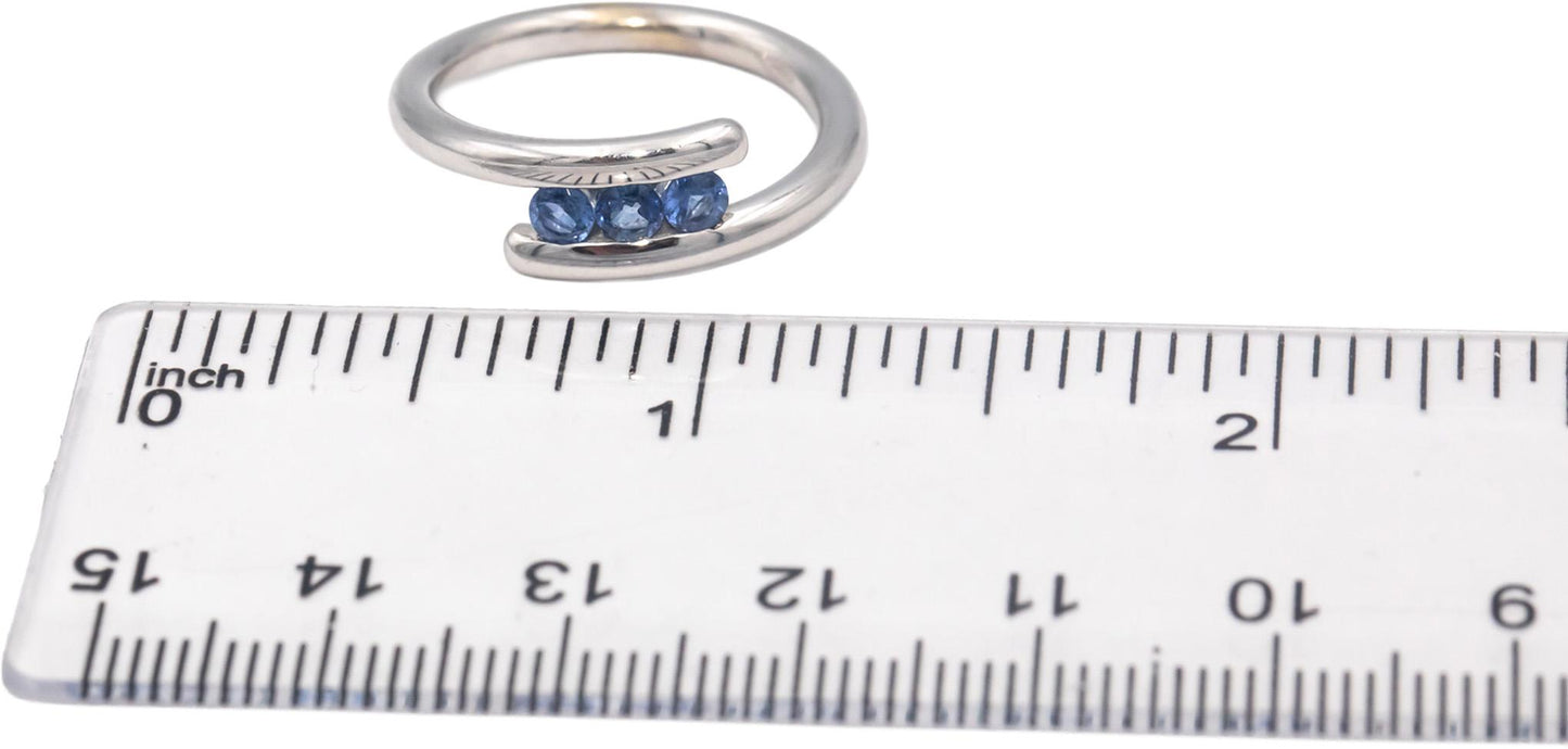 Blue Sapphire 18k White Gold Round Cut Crossover Band Ring 0.30CT Size 7.25