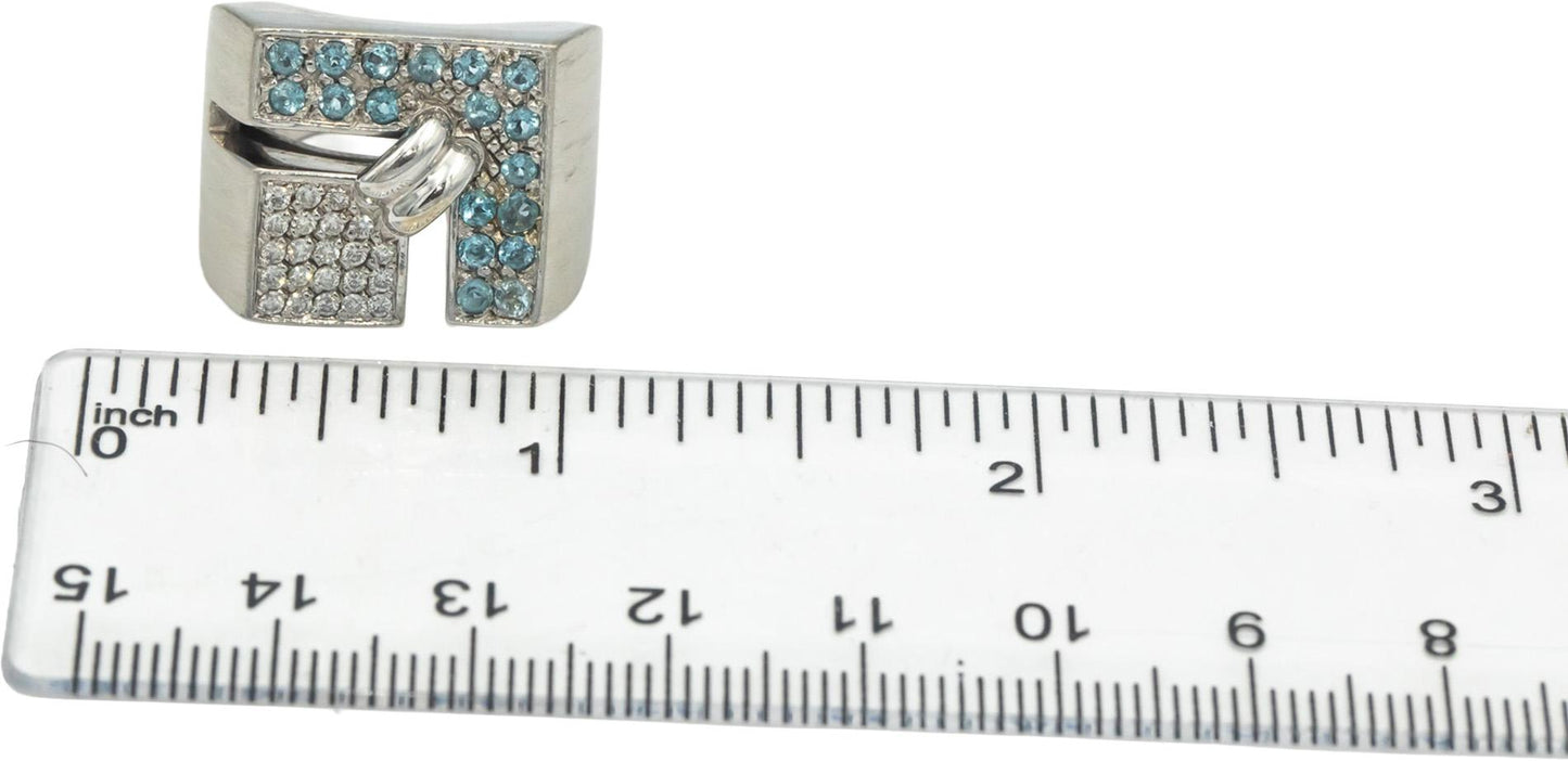 Diamond and Aquamarine 18k White Gold Abstract Cluster Ring 0.85CT Size 7