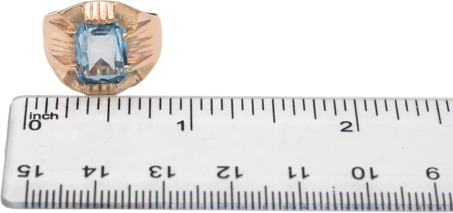 Vintage Antique Blue Topaz 10k Rose Gold Solitaire Cocktail Ring Size 6.5