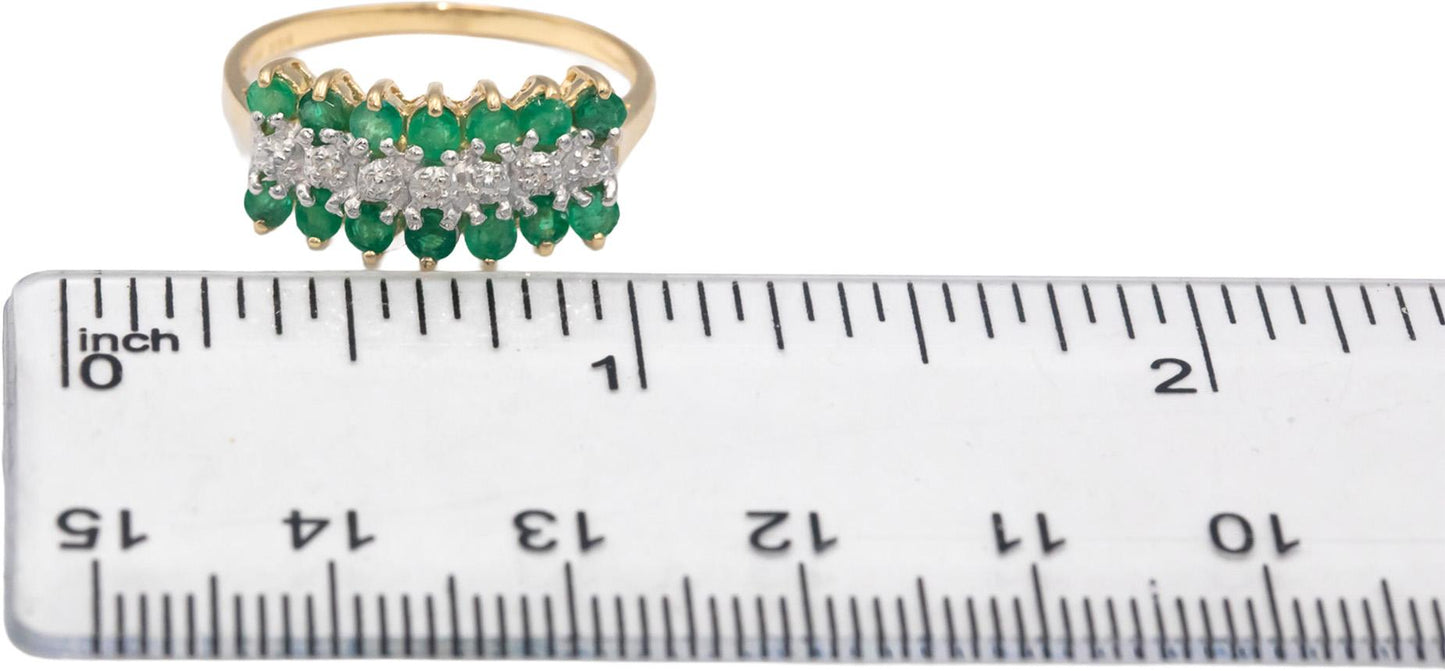 Emerald 10k Yellow & White Gold Band Ring 0.50CT Size 8 w/ Diamond Accents