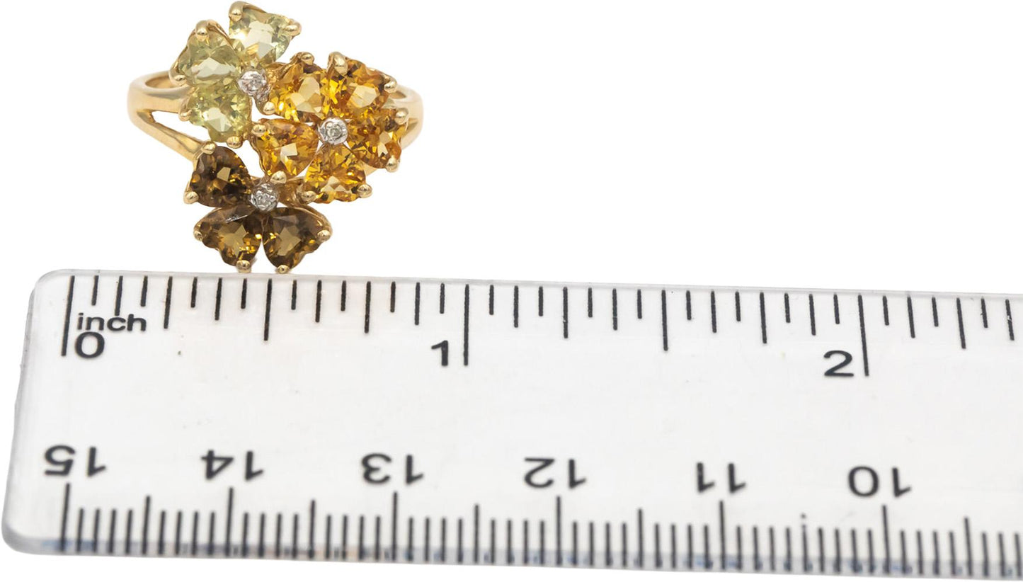 10k Yellow Gold Assorted Gemstone Flower Ring 2.50CT Size 7 w/ Diamond Accents