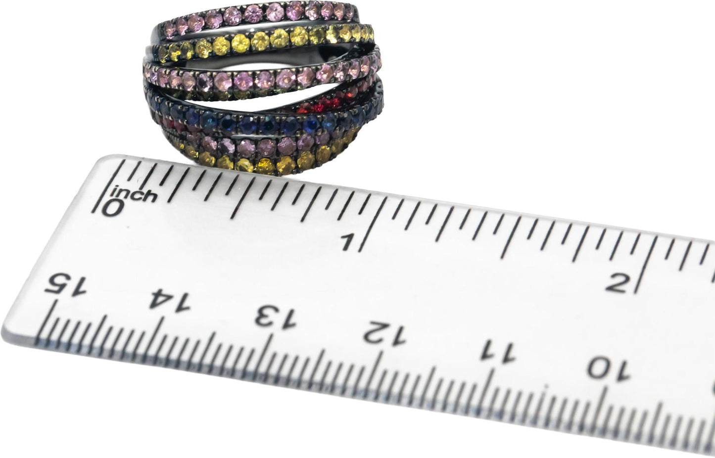 Rainbow Sapphire Round Cut 18k Black Rhodium Multi-Band Ring 3.20CT Size 6.5