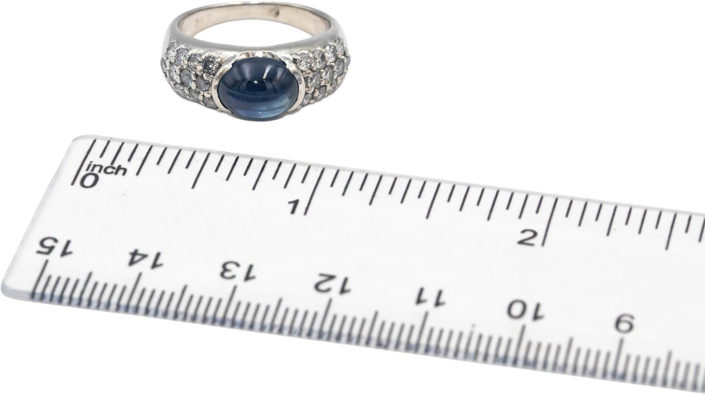 Platinum Round VS Diamond & Cabochon Sapphire Cluster Band Ring 4.31CT Size 6.25