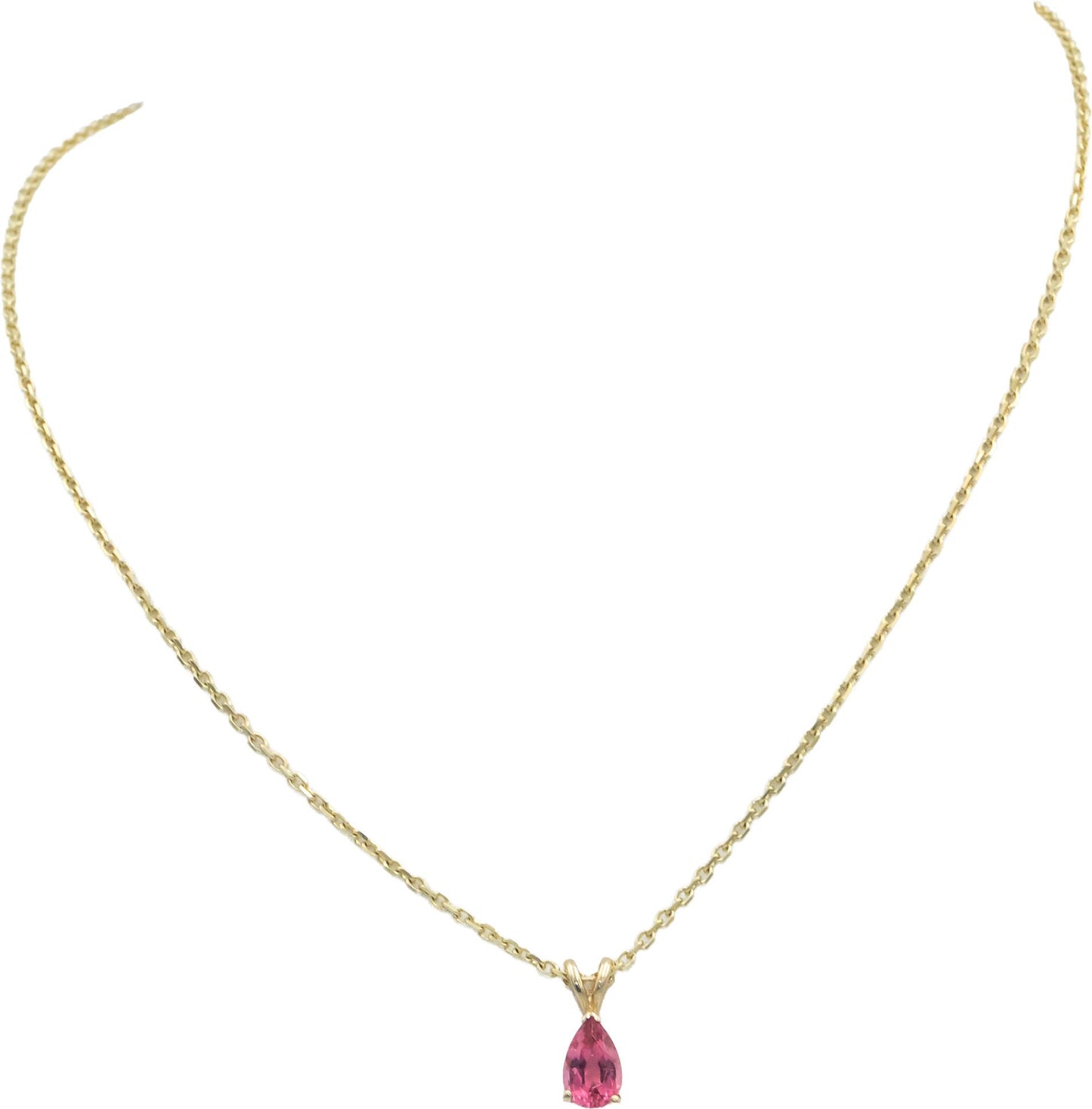 14k Yellow Gold Pear Cut Pink Tourmaline Solitaire Pendant Necklace 0.91CT
