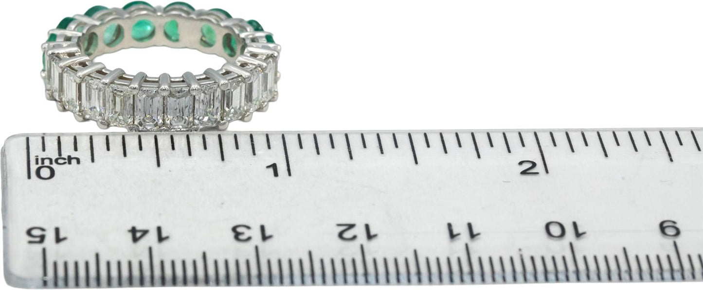 18k White Gold VS Diamond and Emerald Eternity Band Ring 6.10CT Size 7