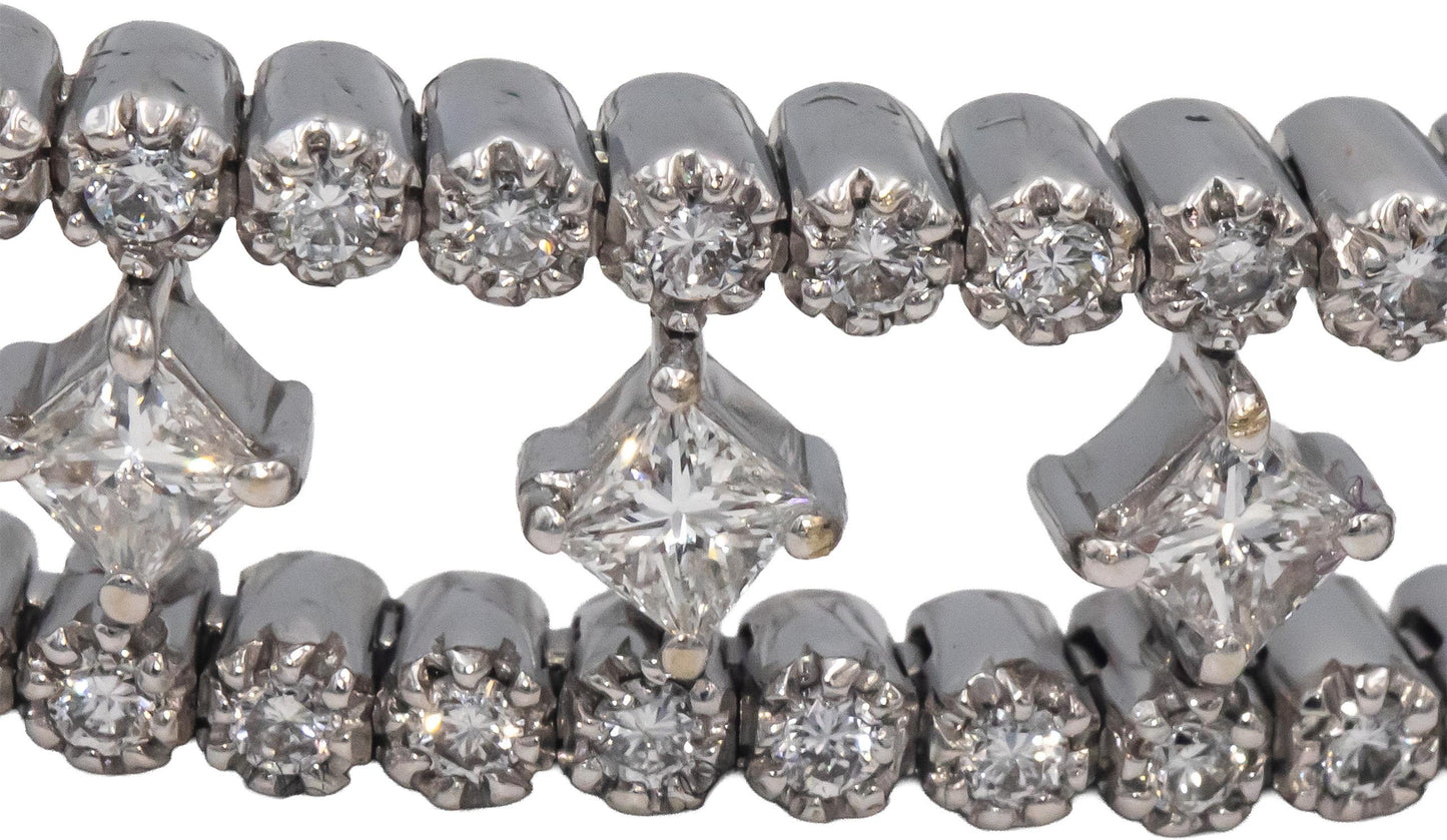 18k White Gold VS Princess & Round Diamond Flexible Cuff Bracelet 2.0CT