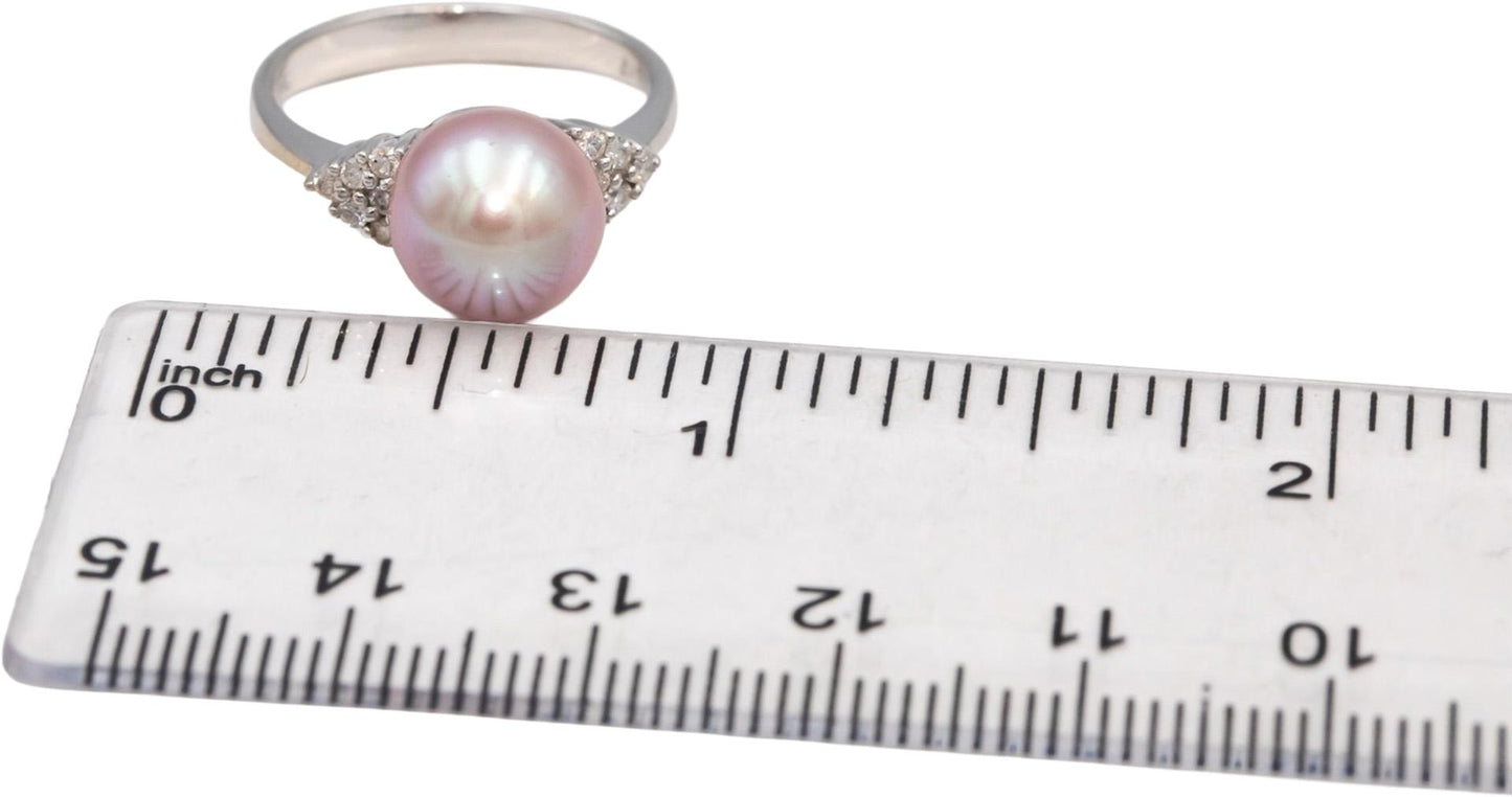 18k White Gold VS Round Diamond & 9.3mm Pearl Cocktail Ring 0.20CT Size 6.75