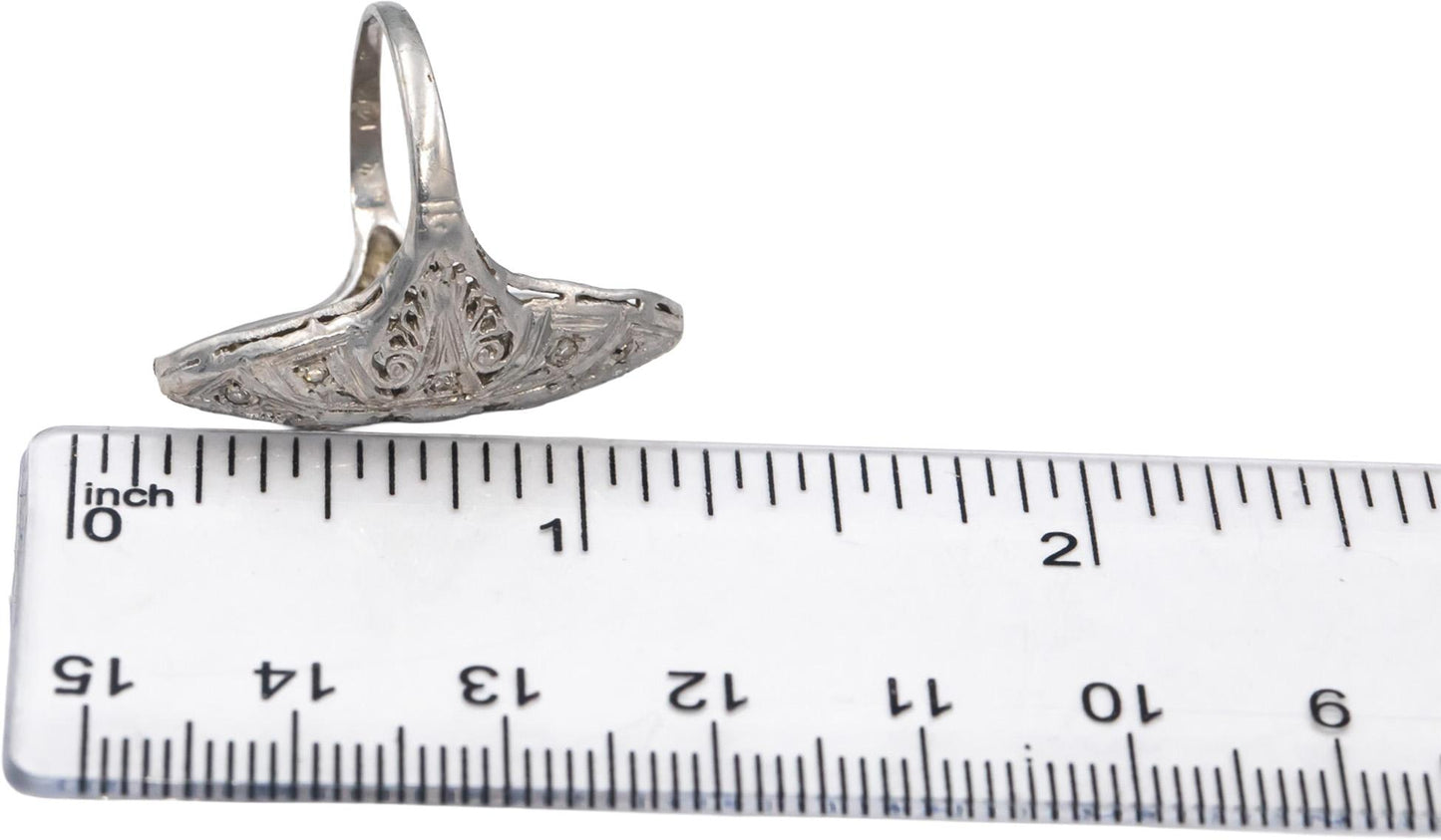 Vintage Antique 14k White Gold 0.25CT VS Diamond Filigree Cocktail Ring Size 5.5