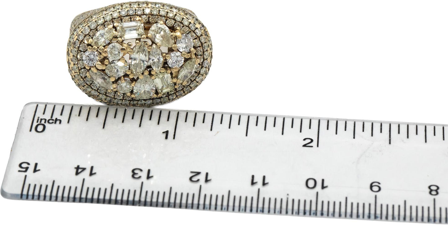 10k Yellow Gold Muti Shape Diamond Cluster Cocktail Ring 5.0CT Size 8.75