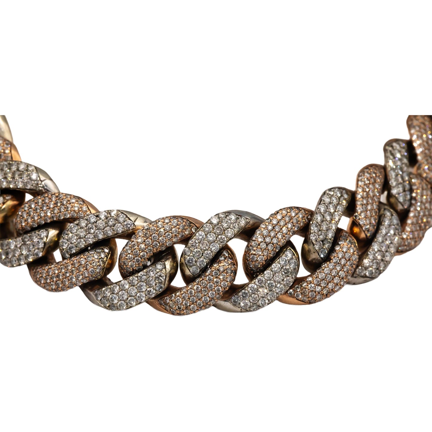 10k Rose & White Gold Iced Out Round Diamond Cuban Link Bracelet 19.0CT