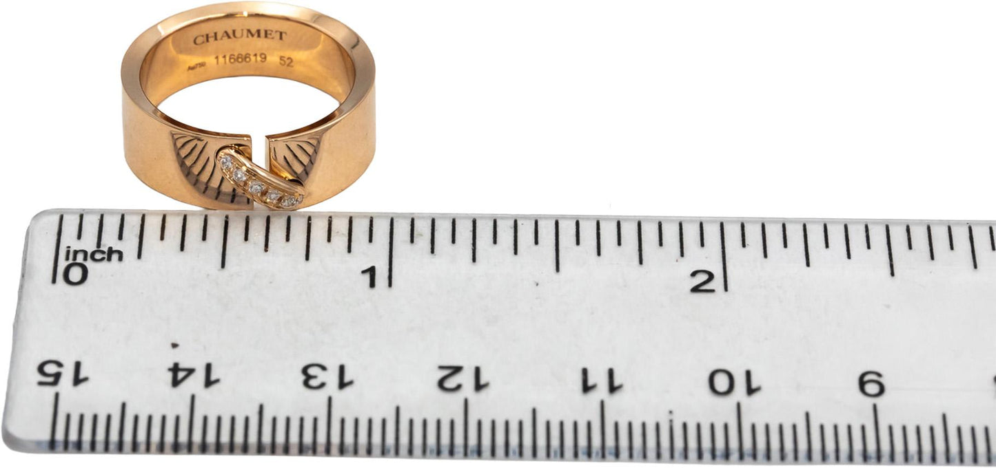 CHAUMET 18k Rose Gold VS Diamond Liens Evidence Wedding Band Ring .04CT Size 52