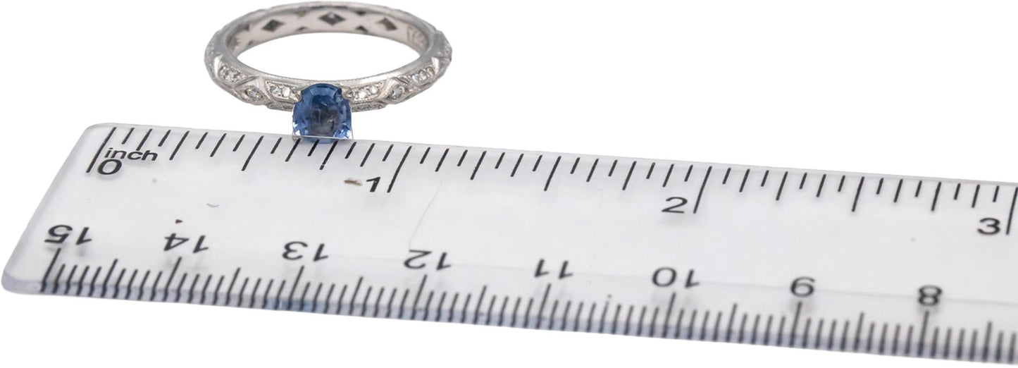 TACORI Platinum Oval Sapphire Round Diamond Cocktail Ring 0.99CT Size 6.5