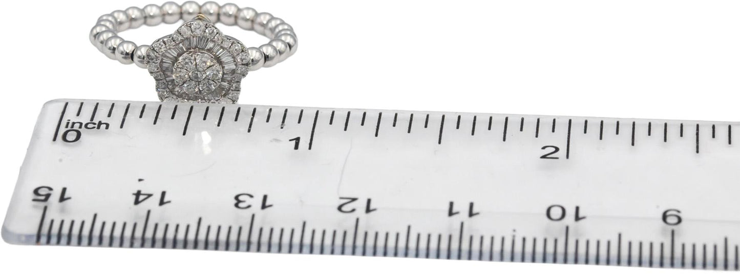 18k White Gold Round & Baguette Cut Diamond Flower Ring Pendant 0.40CT Size 6