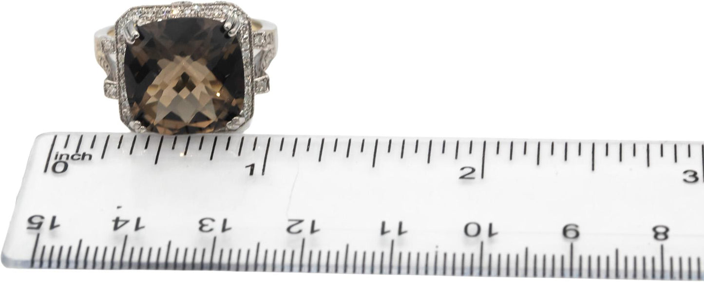 14k White Gold Smoky Quartz & Diamond Cocktail Ring 10.27CT Size 9